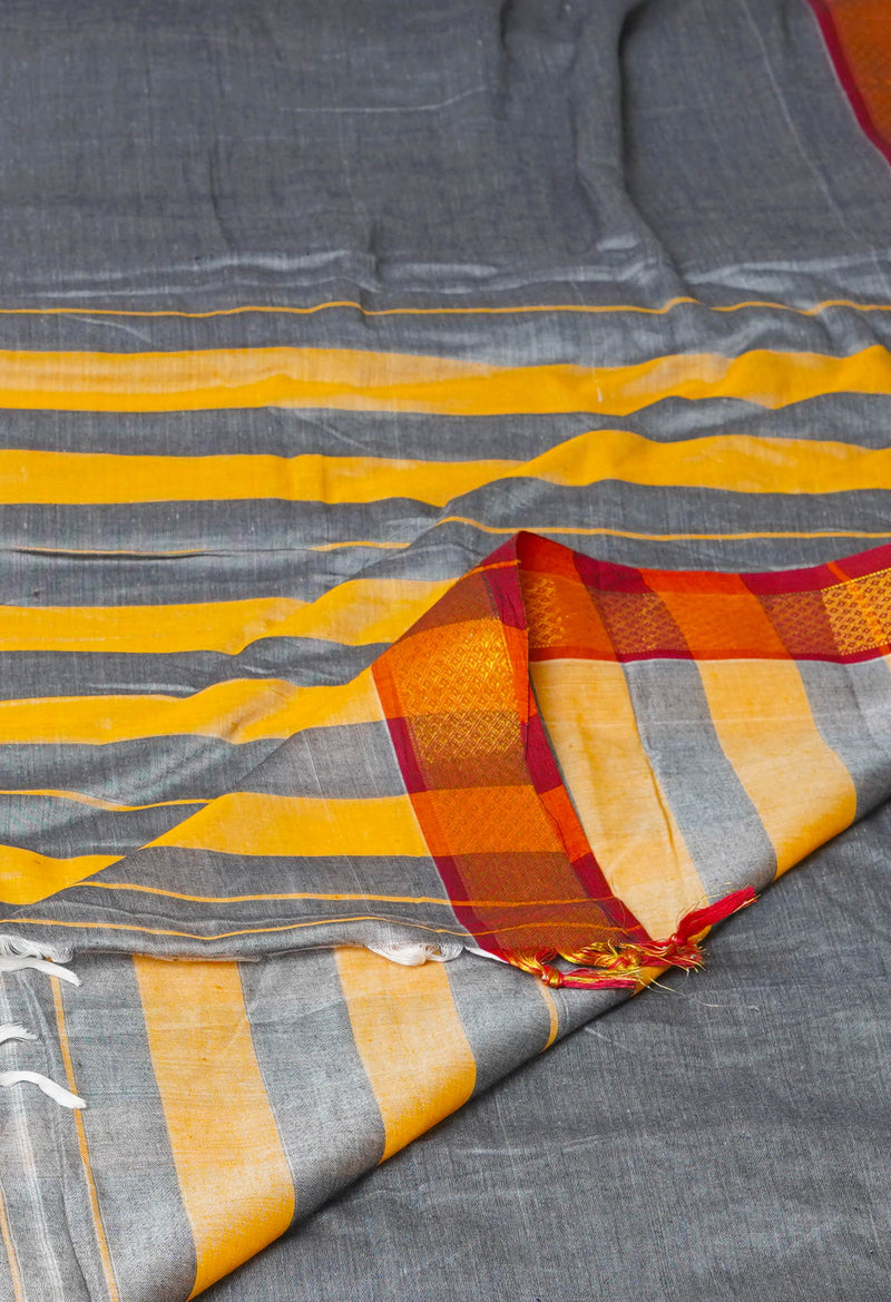 Grey Pure Handloom Narayanpet Cotton Saree-UNM46596