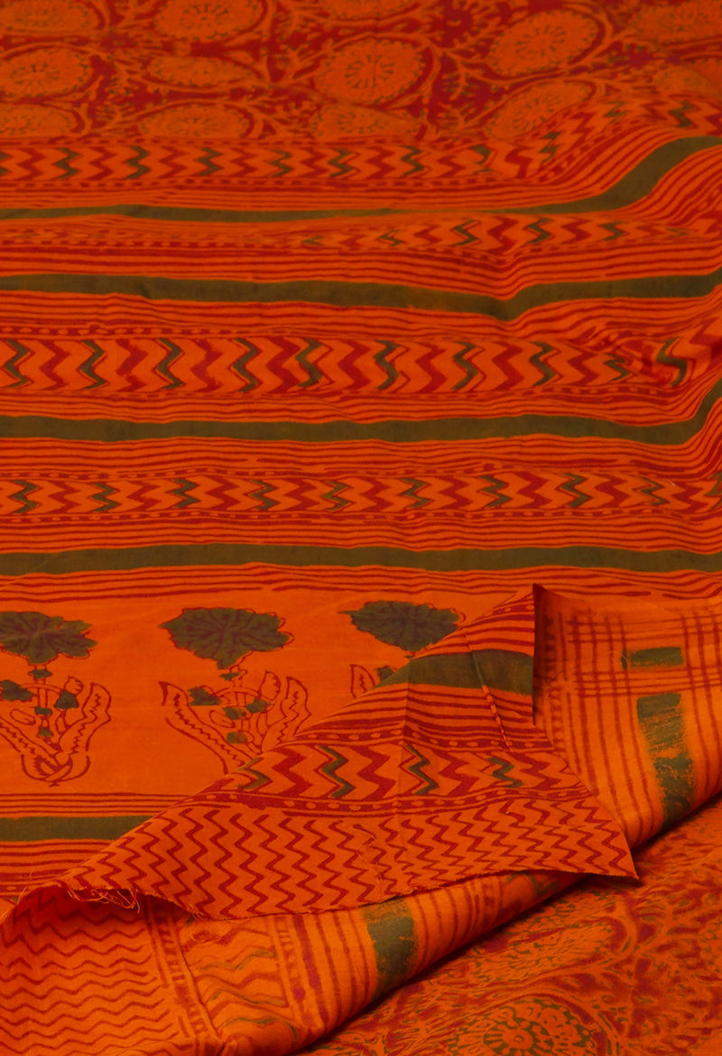 Maroon Pure Hand Block Printed Cotton Saree-UNM53544