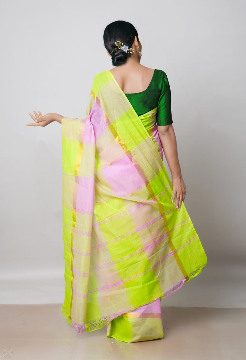 Green-Pink Pure Pavani Mangalagiri Cotton Saree-UNM54171