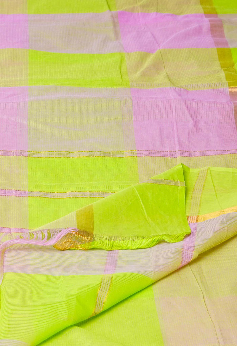 Green-Pink Pure Pavani Mangalagiri Cotton Saree-UNM54171