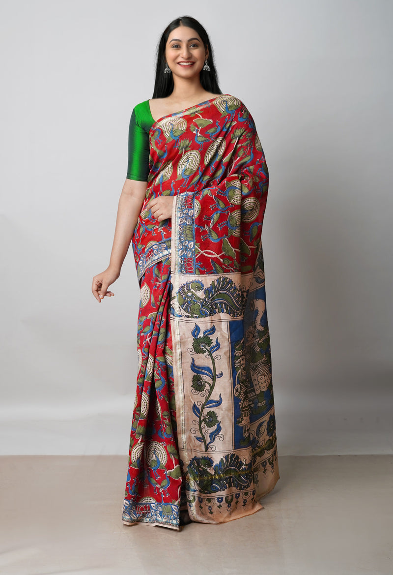 Maroon Pure Kalamkari Cotton Saree-UNM55720