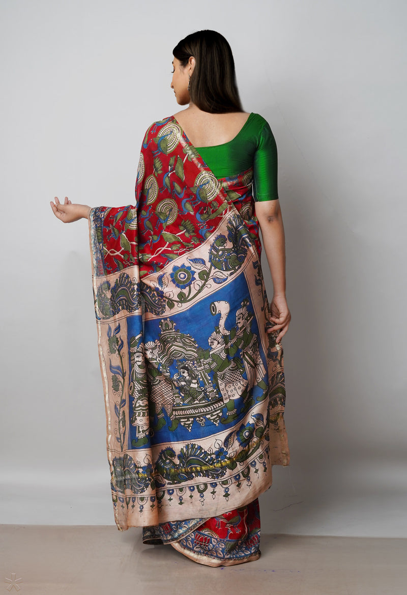 Maroon Pure Kalamkari Cotton Saree-UNM55720