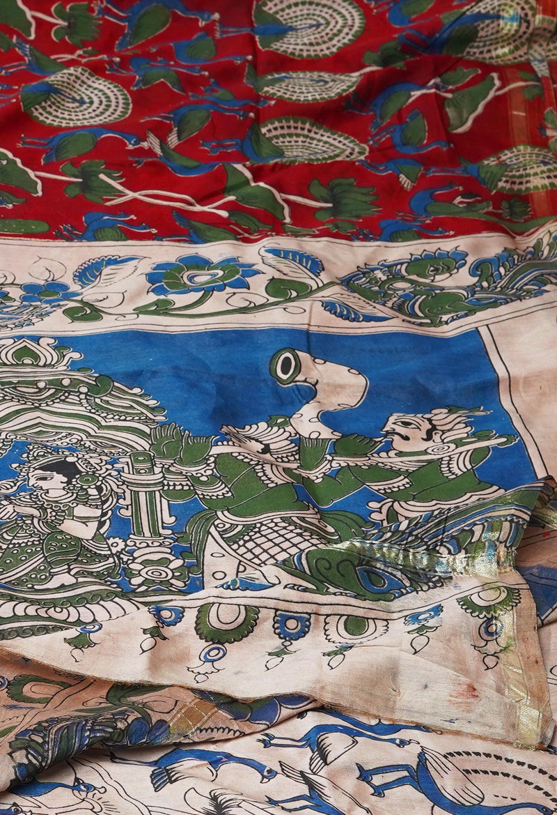 Maroon Pure Kalamkari Cotton Saree-UNM55720