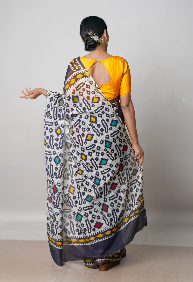 Black Pure Batik Chanderi Sico Saree-UNM55742