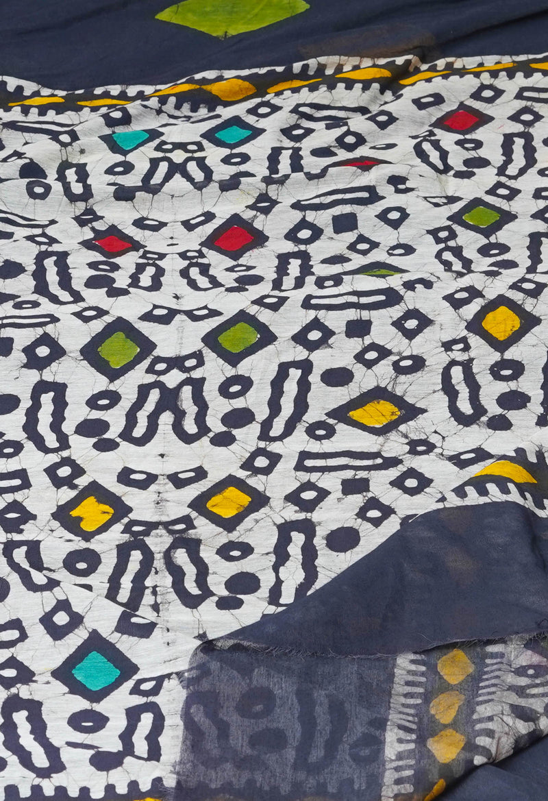 Black Pure Batik Chanderi Sico Saree-UNM55742