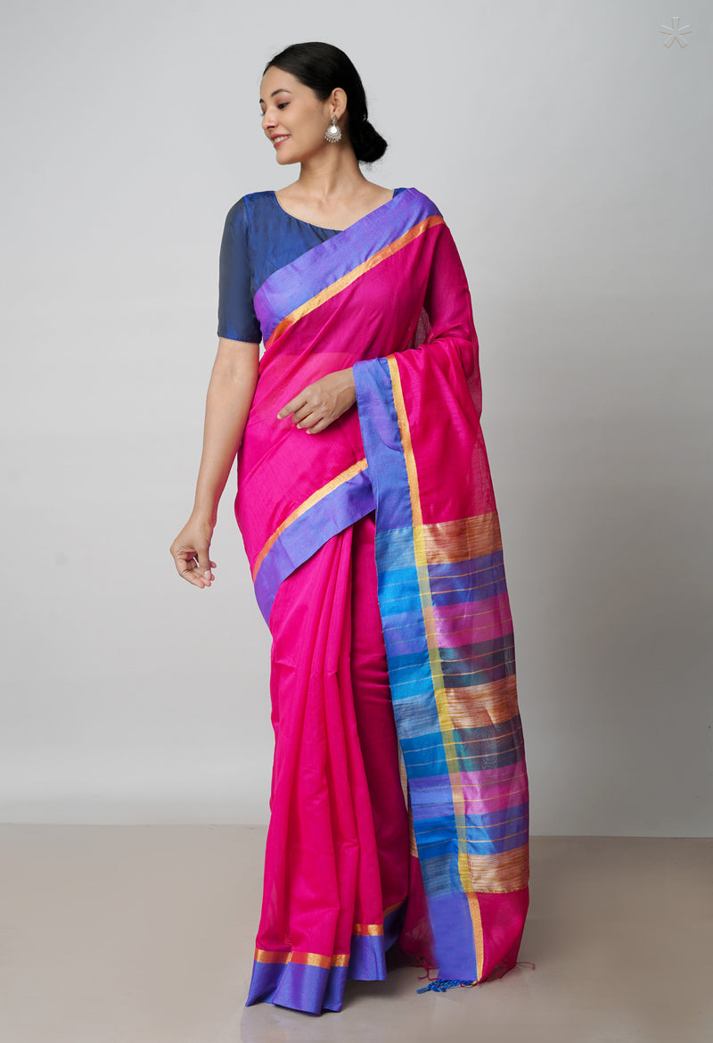 Pink Chanderi Sico Saree-UNM56260