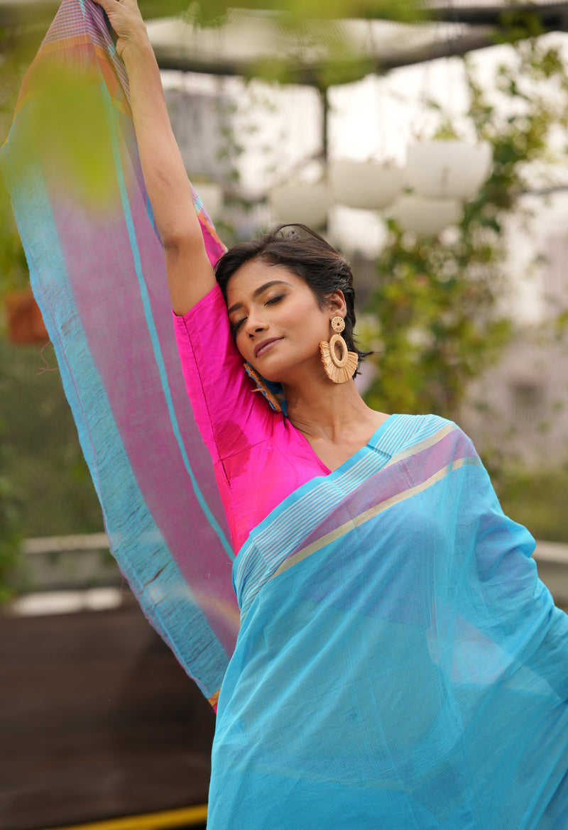 Blue Pure Pavani Mangalagiri Cotton Saree