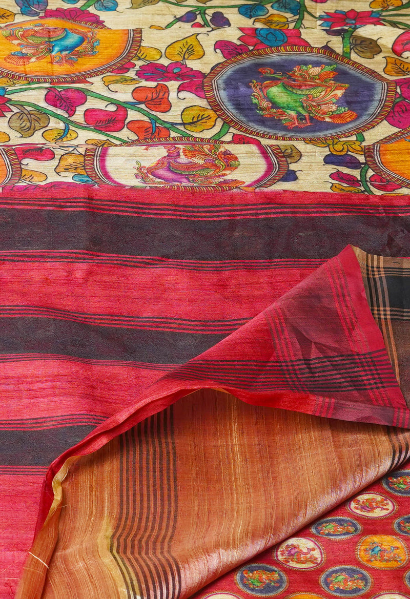 Brown  Kalamkari Silk Saree-UNM61848
