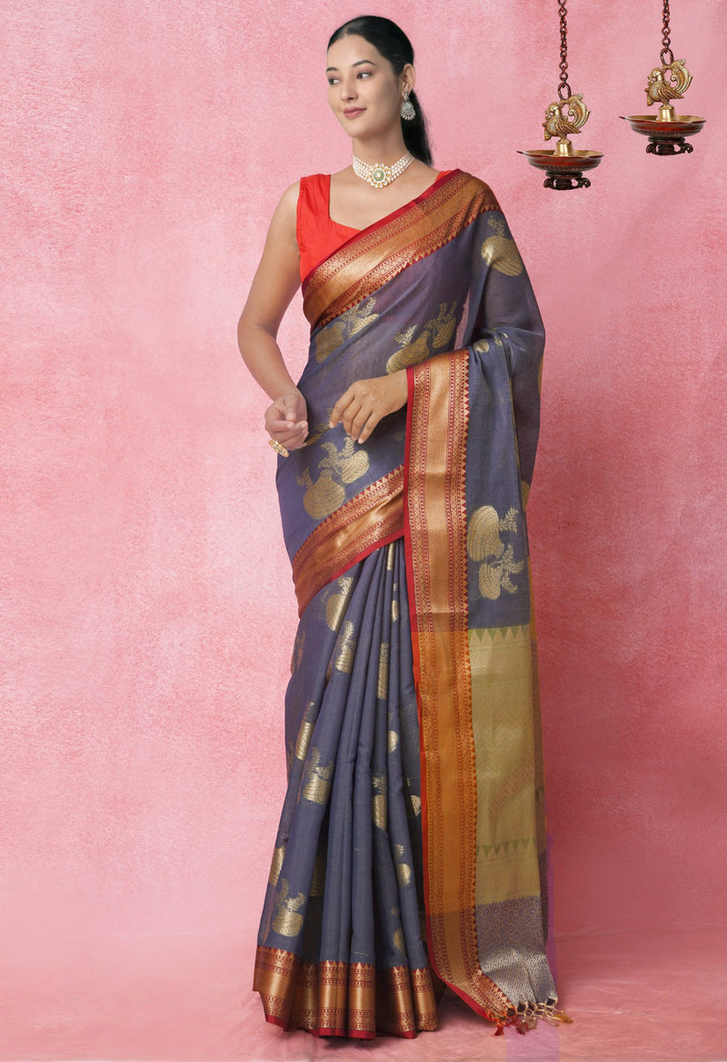 Grey  Fancy Chanderi Sico Saree-UNM62464
