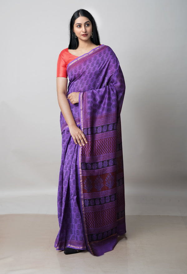 Purple  Pure Bagh Chanderi Cotton Saree-UNM63433
