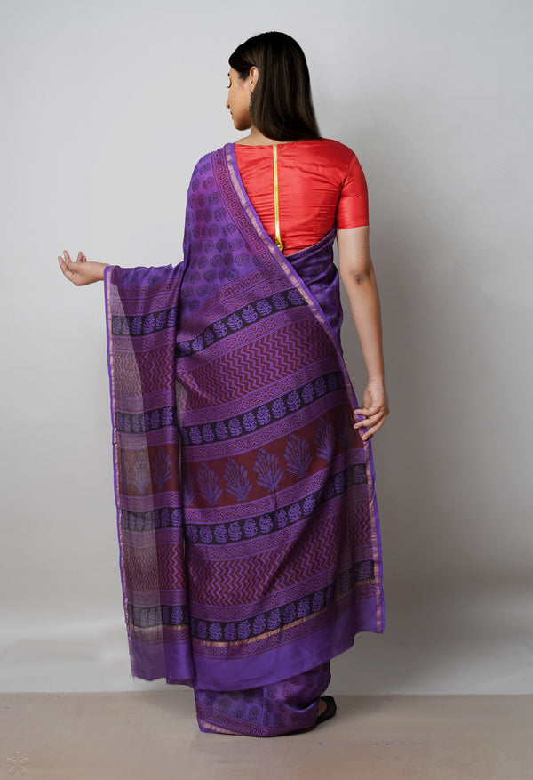 Purple  Pure Bagh Chanderi Cotton Saree-UNM63433