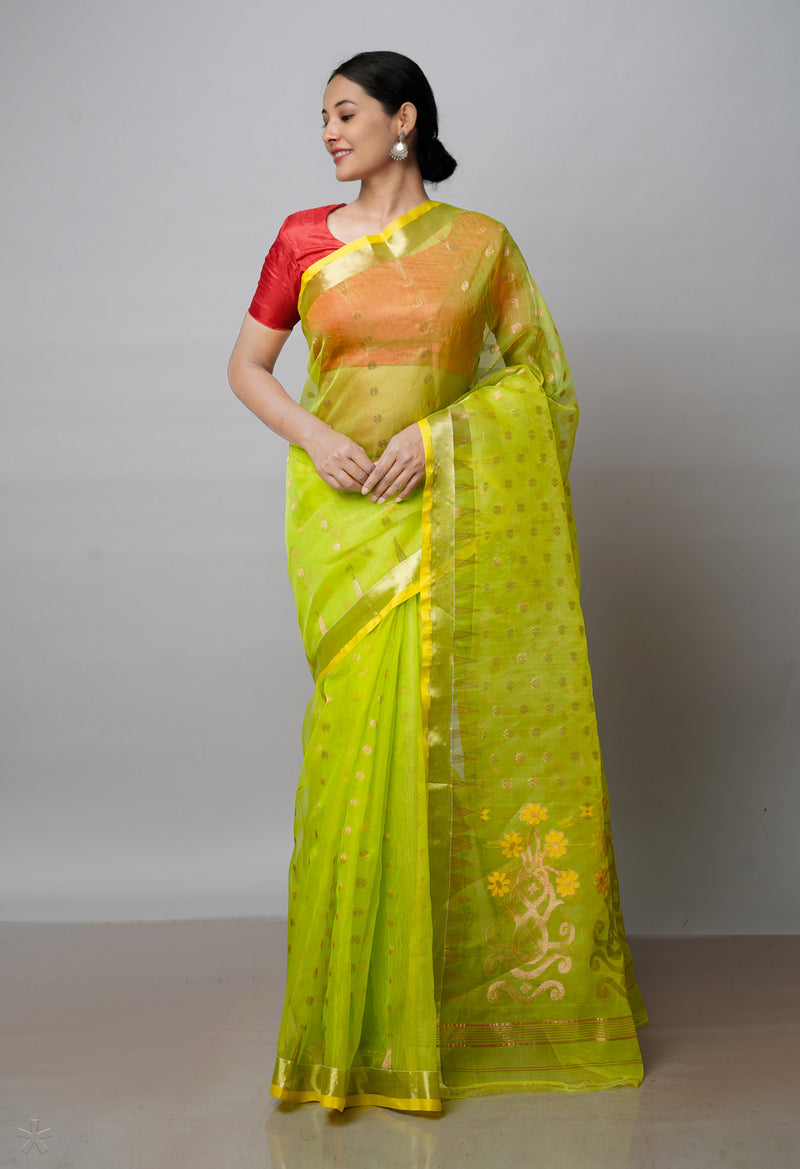 Parrot Green  Banarasi Organza Saree-UNM65316