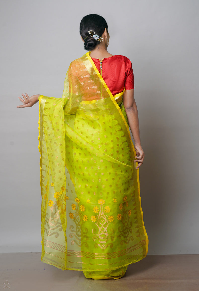 Parrot Green  Banarasi Organza Saree-UNM65316