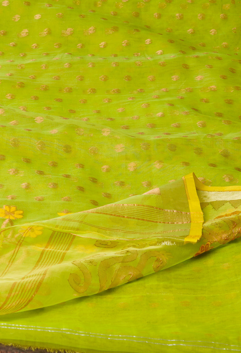Parrot Green  Banarasi Organza Saree-UNM65316
