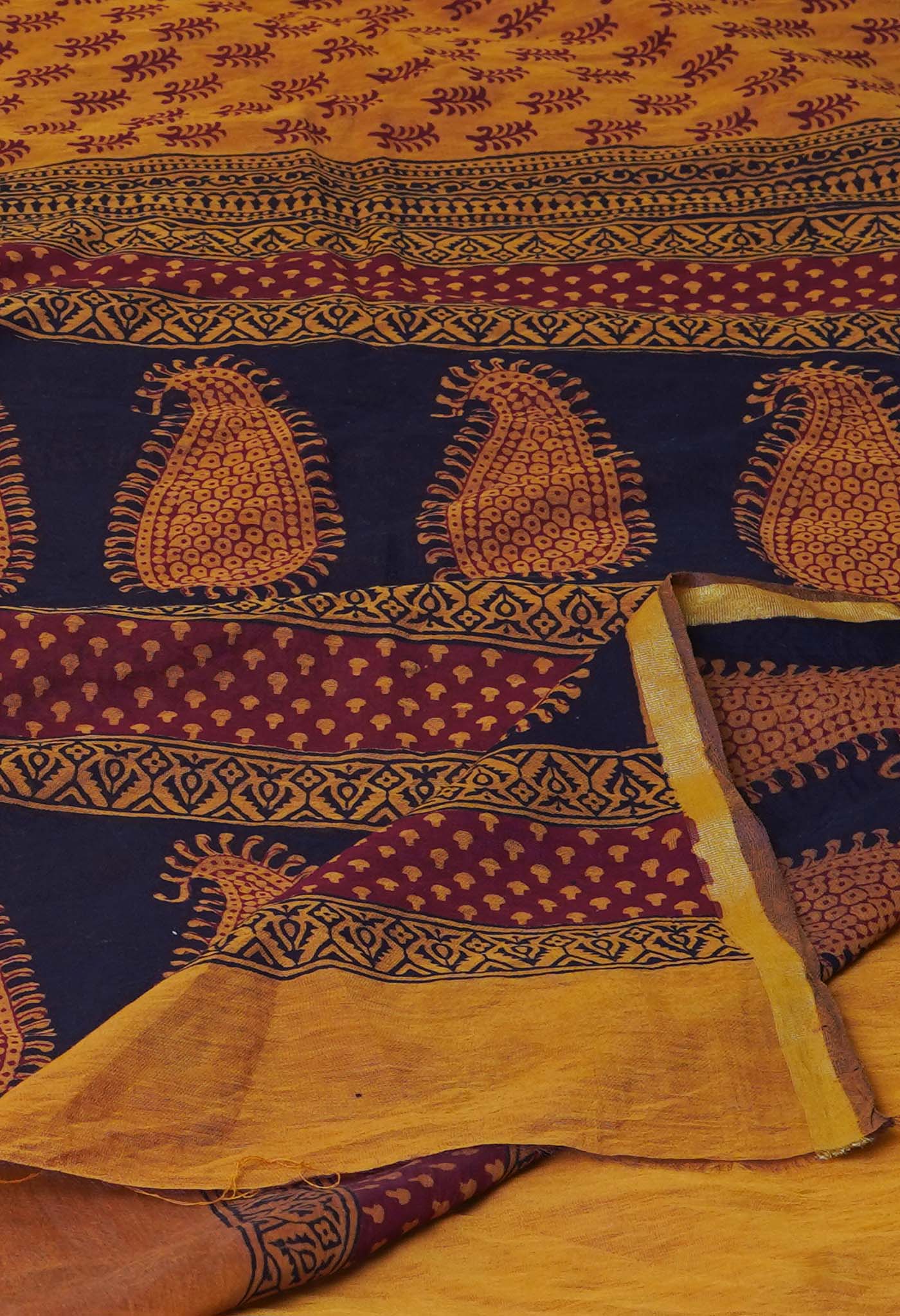 Sepia  Art Chanderi Bagh Printed Cotton Saree-UNM65340
