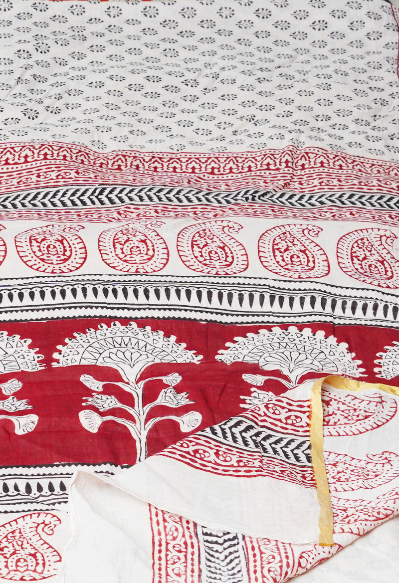 Beige Pure Chanderi Bagh Printed Cotton Saree-UNM65376
