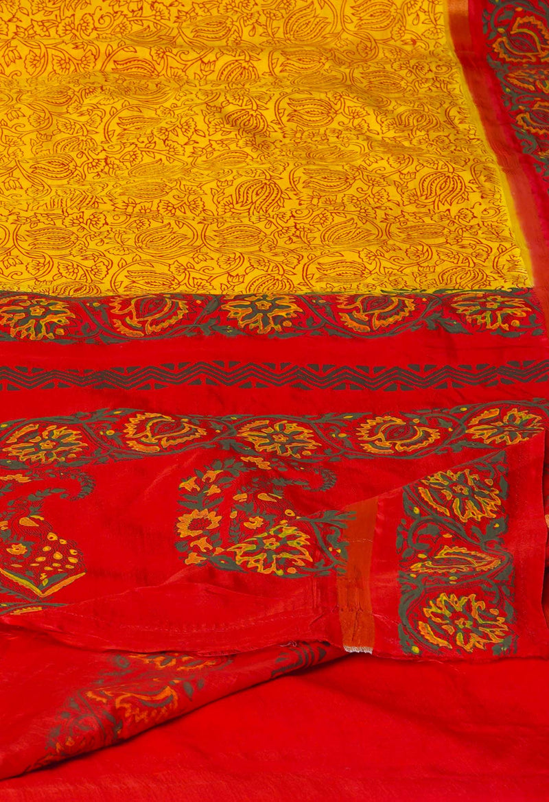 Yellow Dyed Printed Summer Bangalore Soft Silk Saree-UNM67332