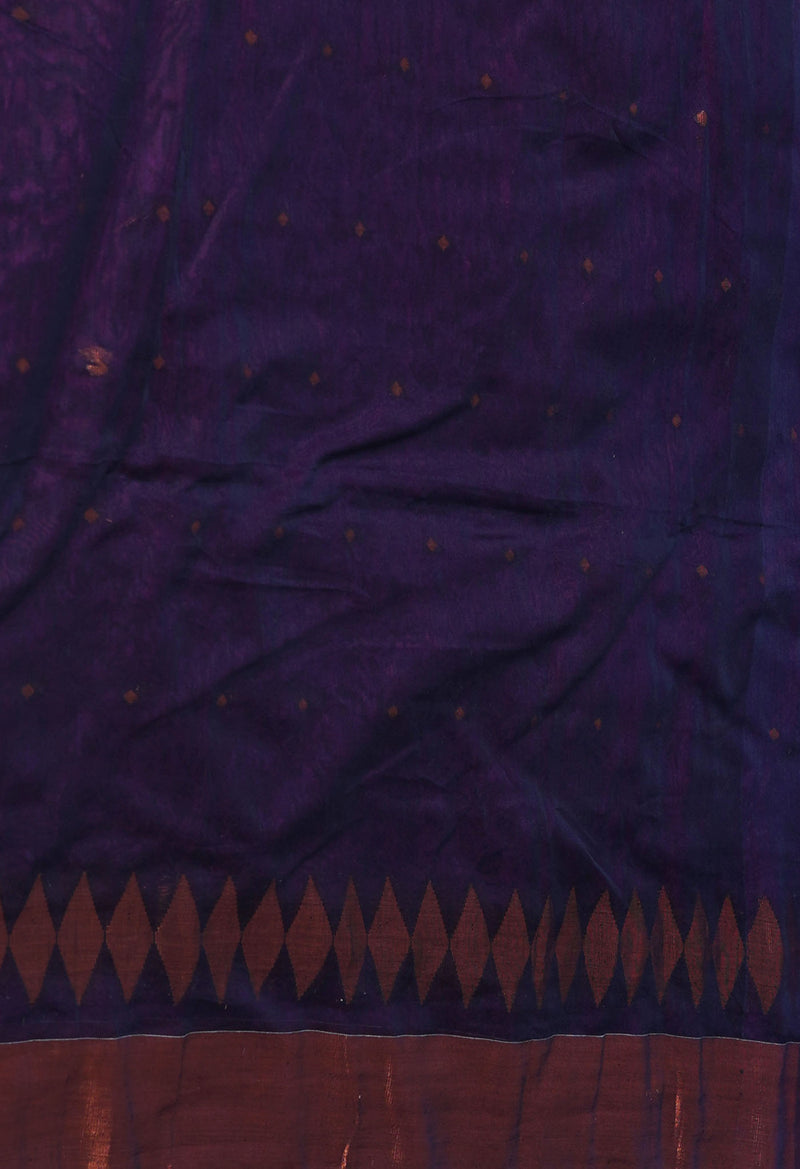 Purple Handloom Jamdhani Bengal Linen Saree-UNM68113