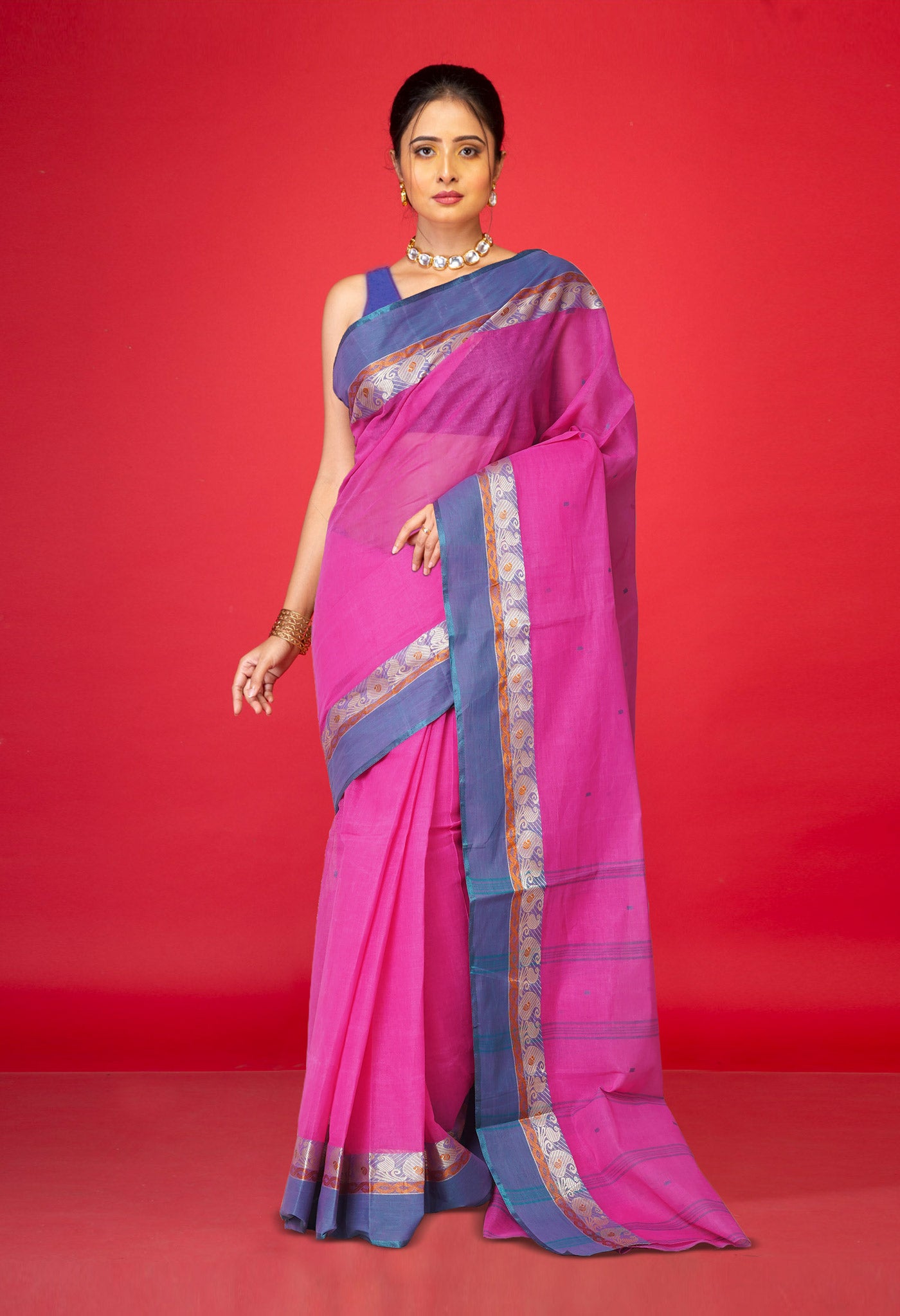 Pink Pure Handloom Superfine Bengal Cotton Saree-UNM69581