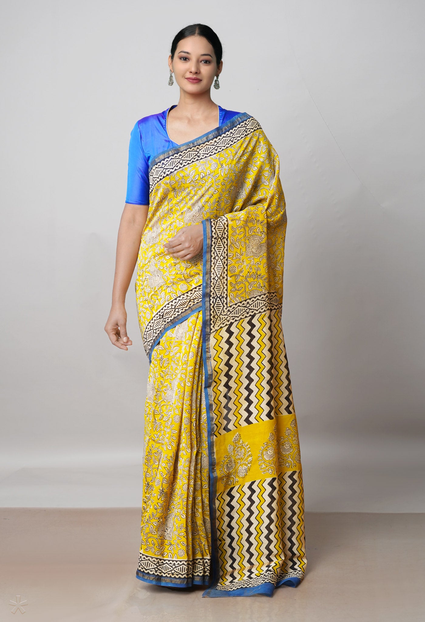 Yellow Pure  Preet Bagru Printed Chanderi Soft Silk Saree-UNM70428