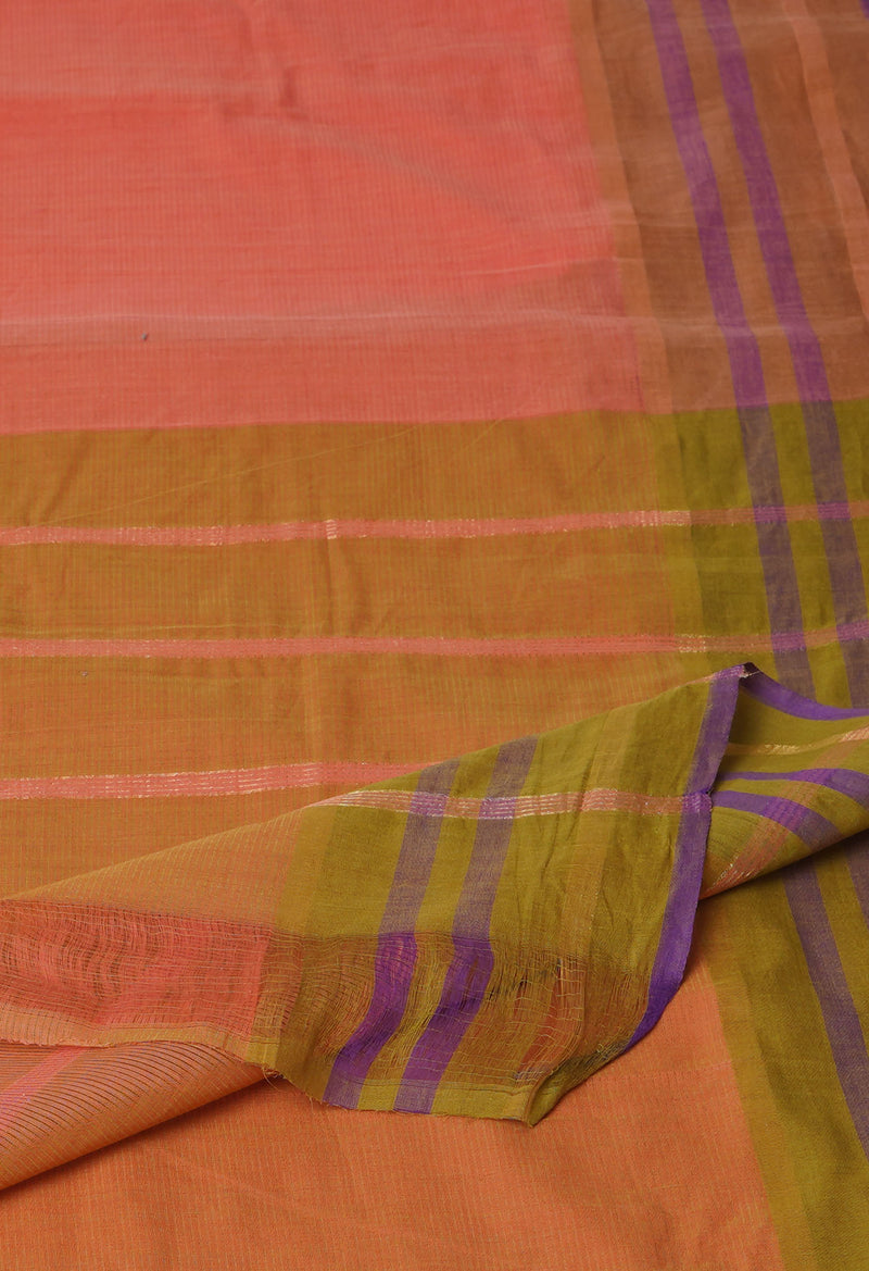Salmon Pink Pure Mangalgiri Cotton Saree-UNM73508