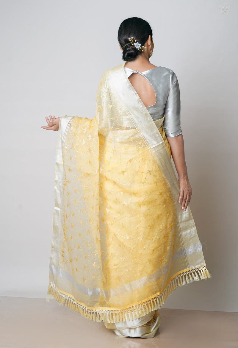 Light Yellow Pure  Kota With Sequence Embroidery cotton Saree-UNM70561