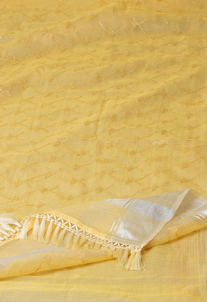 Light Yellow Pure  Kota With Sequence Embroidery cotton Saree-UNM70561