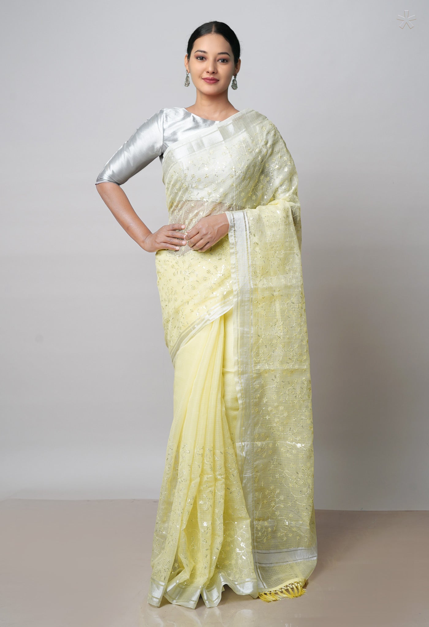 Light Yellow Pure  Kota With Sequence Embroidery cotton Saree-UNM70574