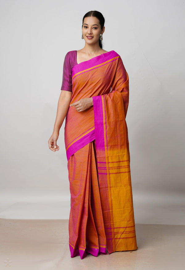 Pink-Brown Pure Superfine Handloom Cotton Saree-UNM70750