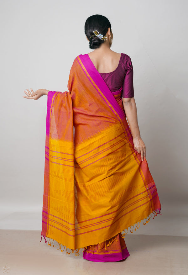 Pink-Brown Pure Superfine Handloom Cotton Saree-UNM70750