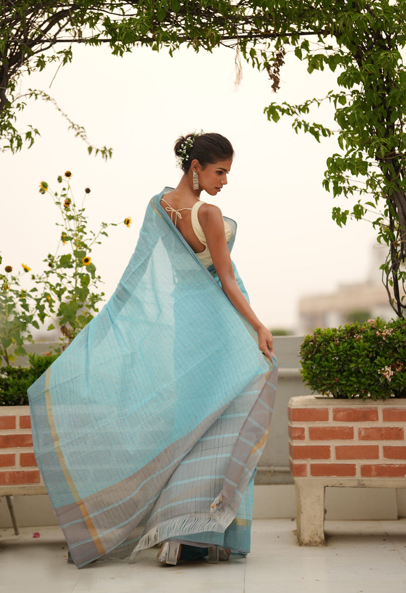Blue Pure Handloom Mangalagiri Cotton Saree-UNM70971