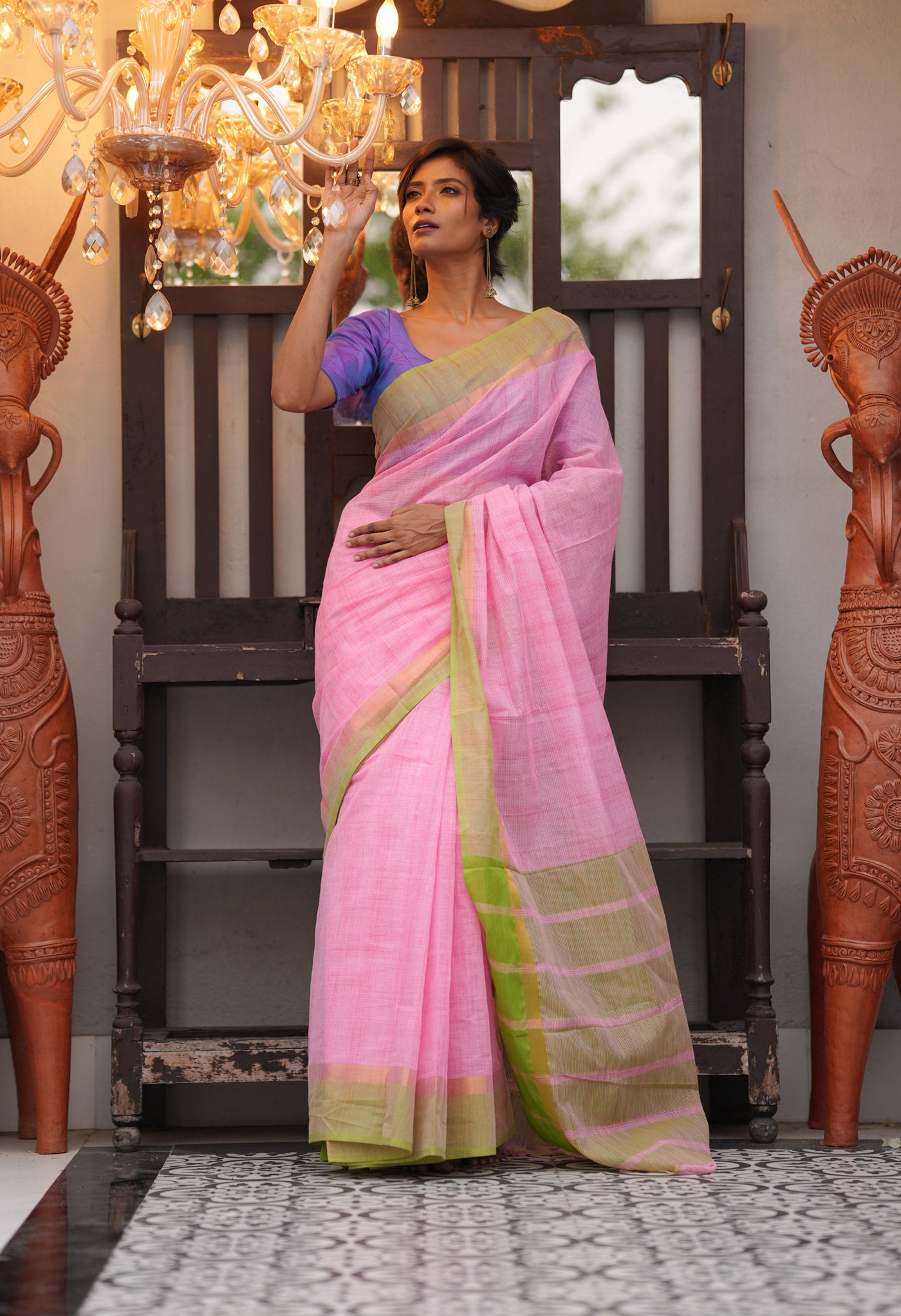 Pink Pure Handloom Mangalagiri Cotton Saree-UNM70990