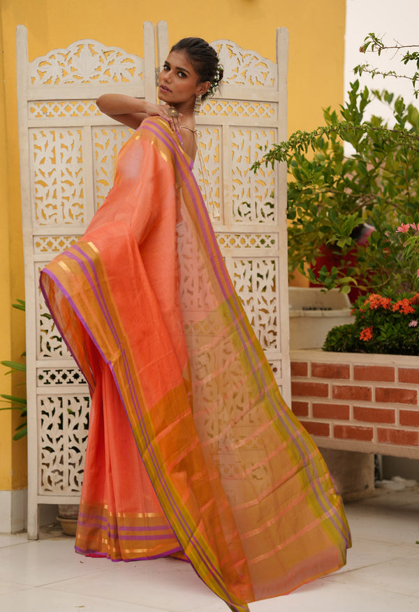 Salmon Pink Pure Mangalgiri Cotton Saree-UNM73508