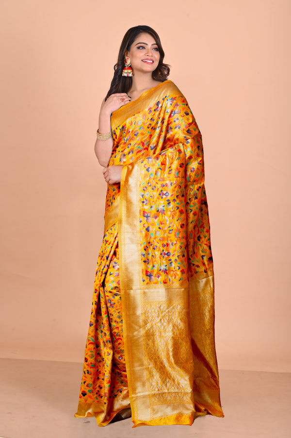 Yellow Banarasi Silk Saree-UNM71368