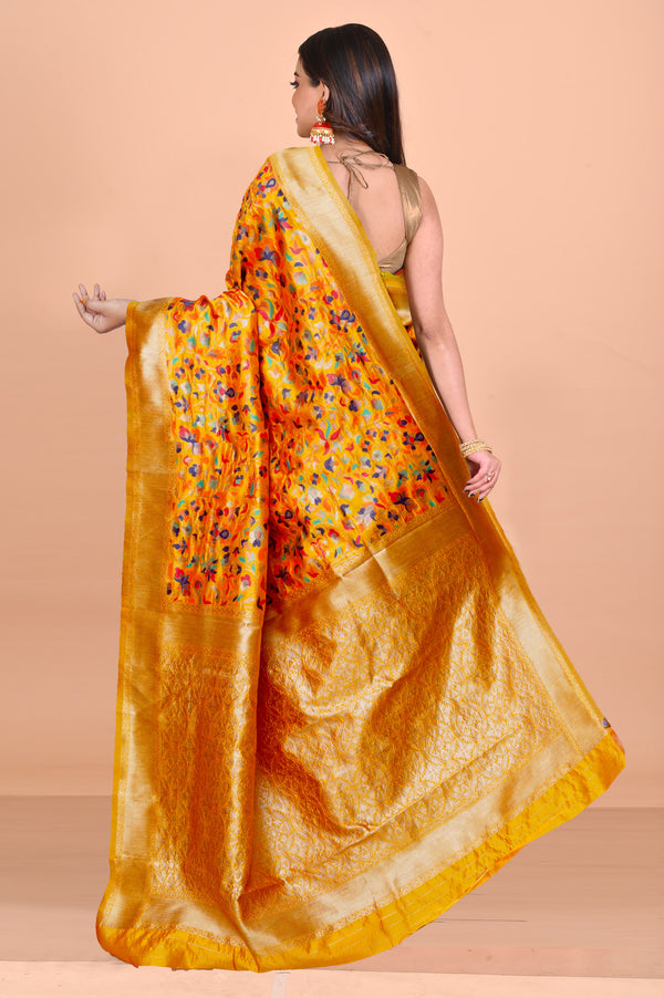 Yellow Banarasi Silk Saree-UNM71368