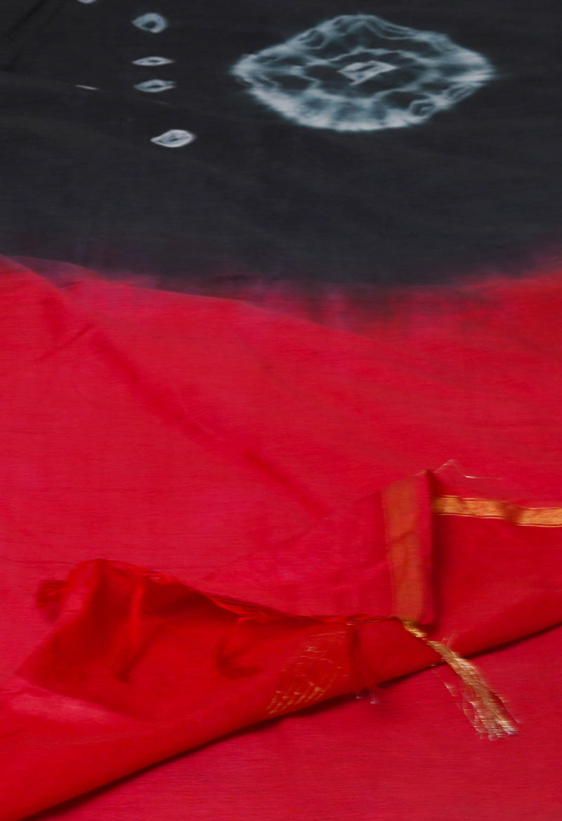 Black-Red  Batik Printed Chanderi Sico Saree-UNM71687