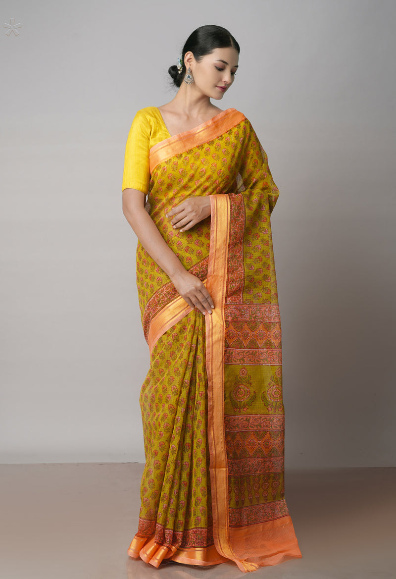 Mehandi Green Pure  Block Printed Kota Cotton Saree-UNM71739