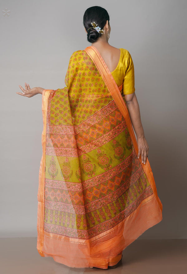 Mehandi Green Pure  Block Printed Kota Cotton Saree-UNM71739