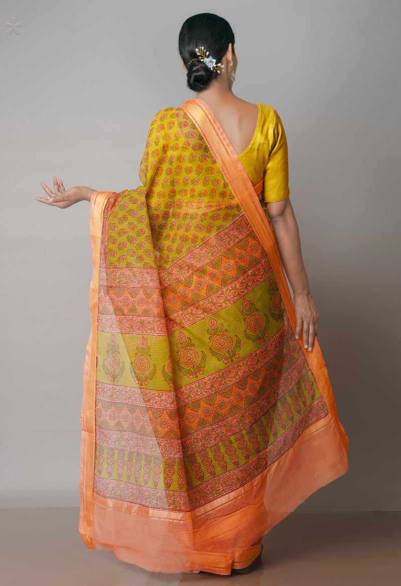 Mehandi Green Pure  Block Printed Kota Cotton Saree-UNM71739