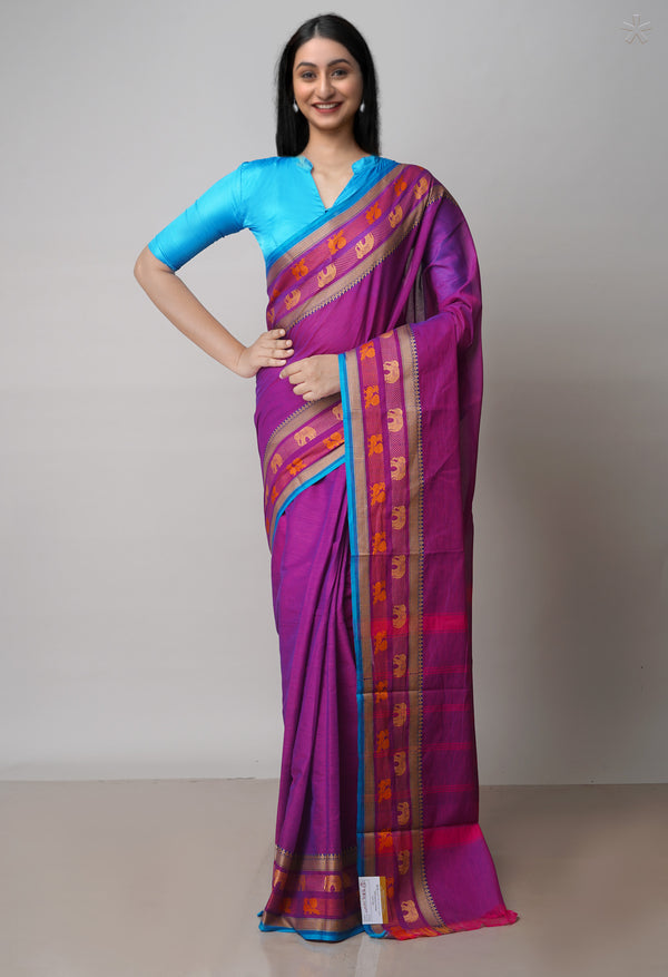 Fuchsia Pink Pure Handloom Pavani Chettinad Cotton Saree-UNM71816