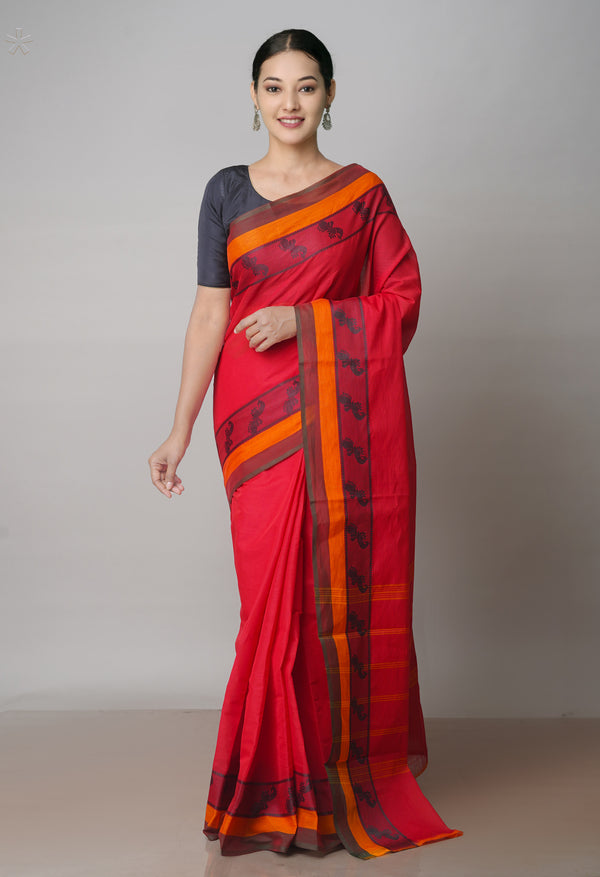Red Pure Handloom Pavani Chettinad Cotton Saree-UNM71822