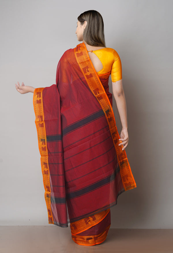 Maroon Pure Handloom Pavani Chettinad Cotton Saree-UNM71827