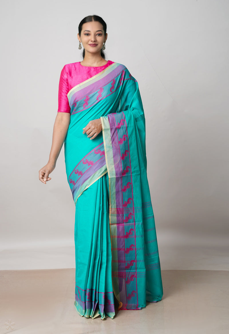Blue Pure Handloom Pavani Chettinad Cotton Saree-UNM71828