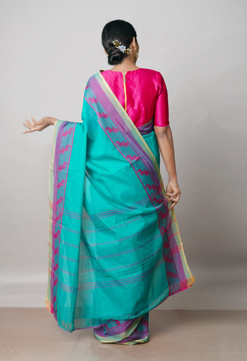 Blue Pure Handloom Pavani Chettinad Cotton Saree-UNM71828