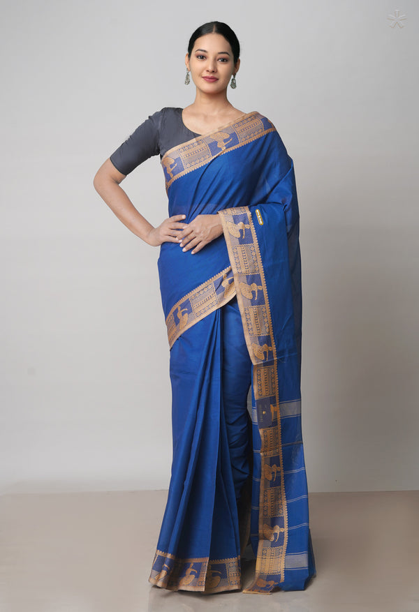 Dark Blue Pure Handloom Pavani Chettinad Cotton Saree-UNM71829