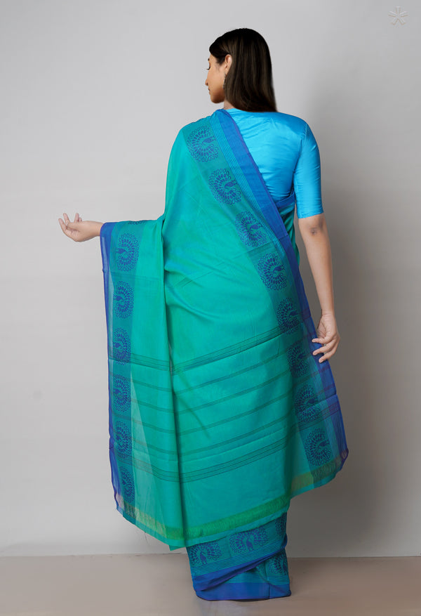 Turquoise Blue Pure  Pavani Handcrafted Kanchi Cotton Saree-UNM71838