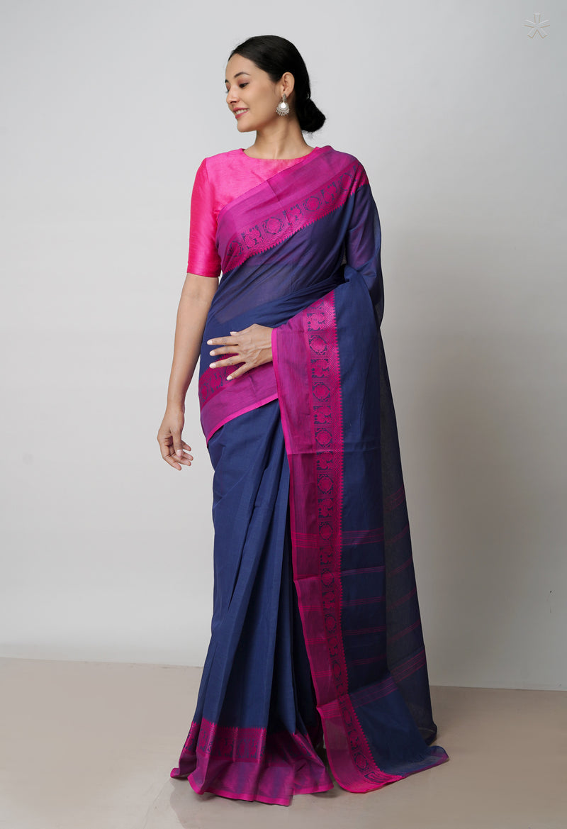 Navy Blue Pure  Pavani Handcrafted Kanchi Cotton Saree-UNM71857
