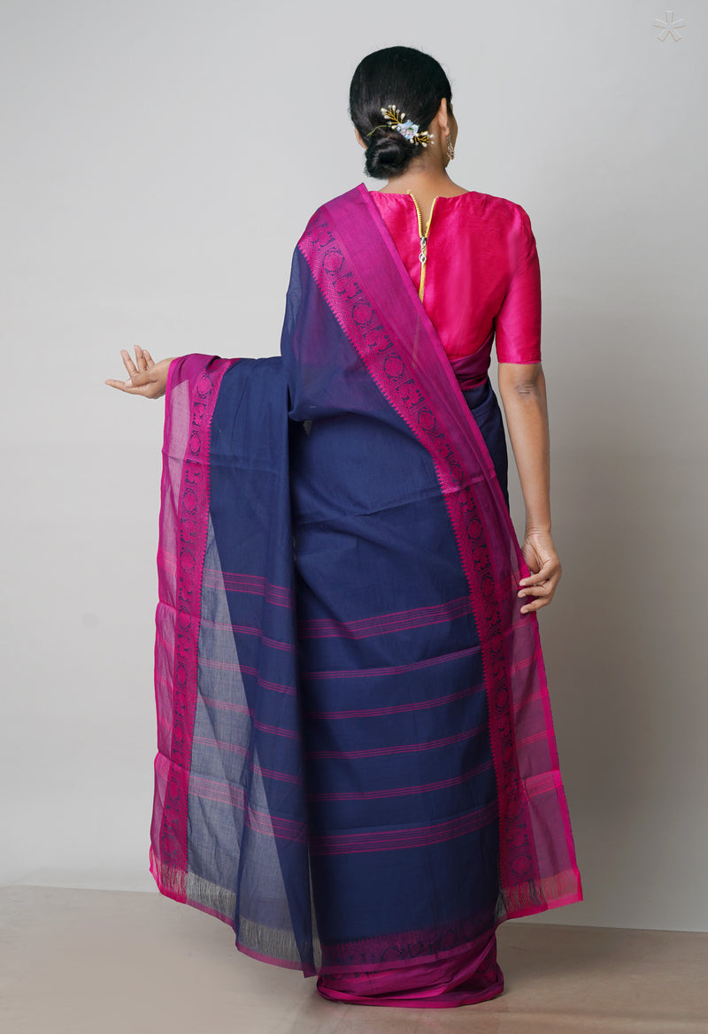 Navy Blue Pure  Pavani Handcrafted Kanchi Cotton Saree-UNM71857