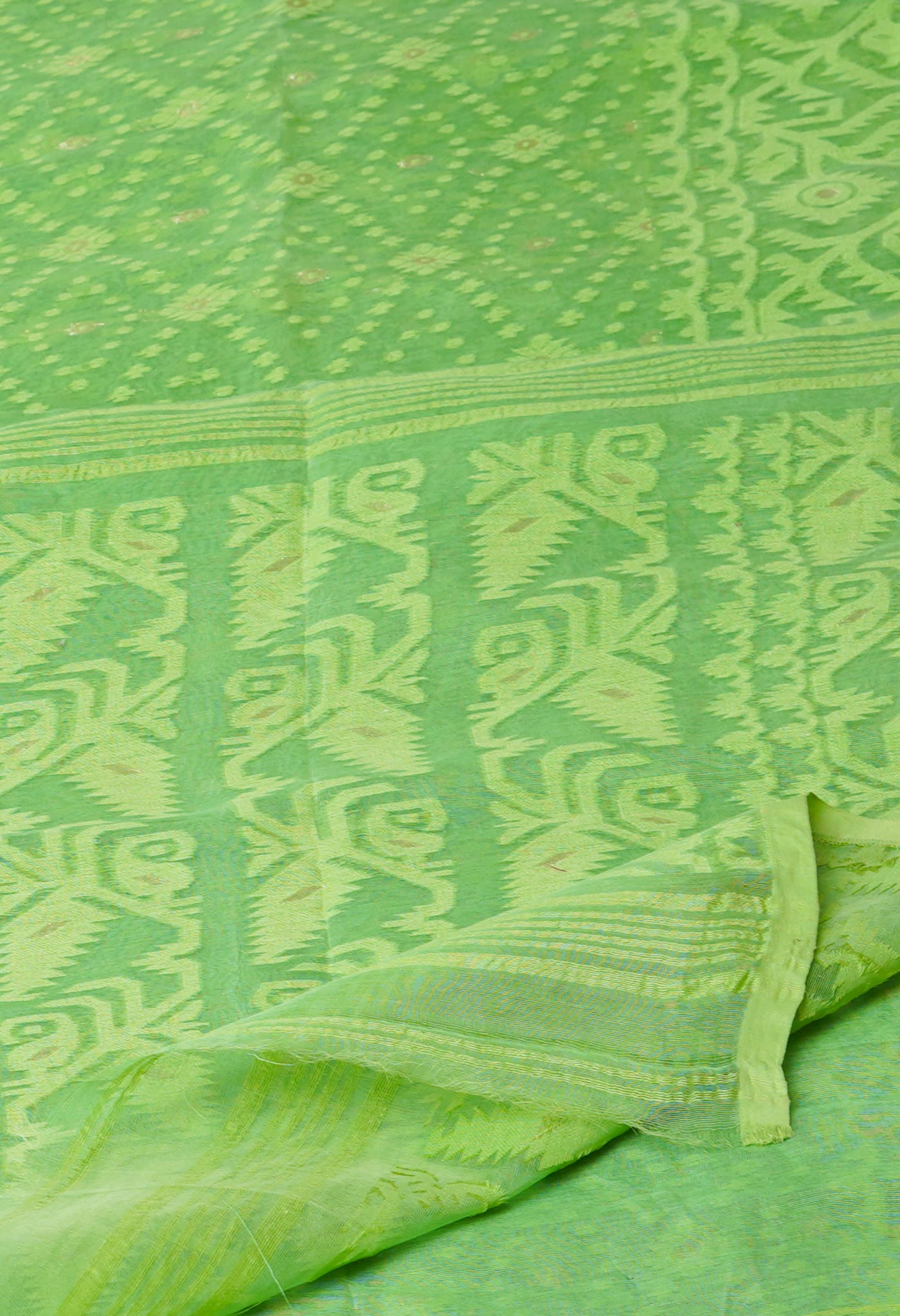 Parrot Green Pure Handloom Handloom Dhaka Jamdhani Bengal Cotton Saree