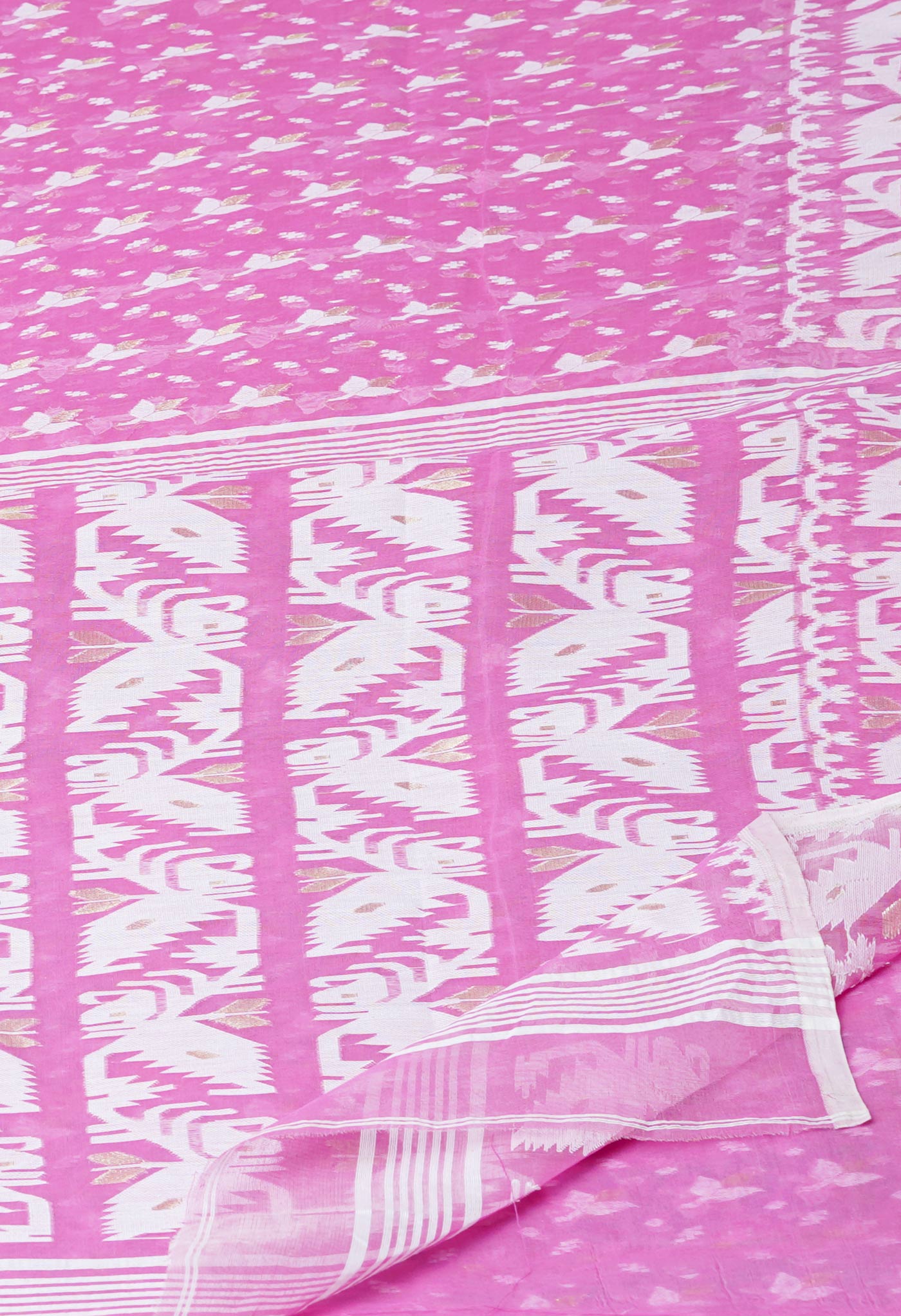 Pink Pure Handloom Handloom Dhaka Jamdhani Bengal Cotton Saree-UNM71883